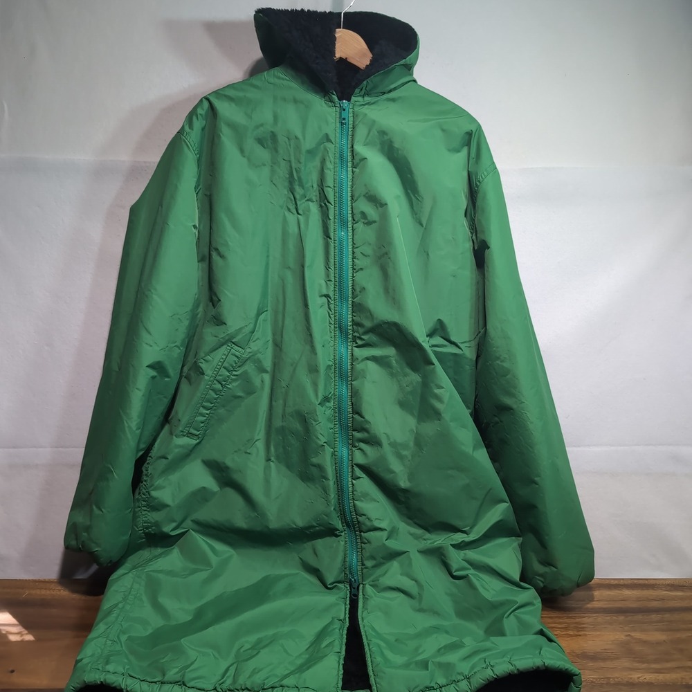 Vintage Du West Huntington Beach Ladera Oaks Swim Parka Green Faux Fur Lined L